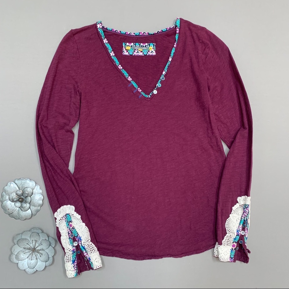 Anthropologie crochet cuff purple knit long sleeved shirt, M.